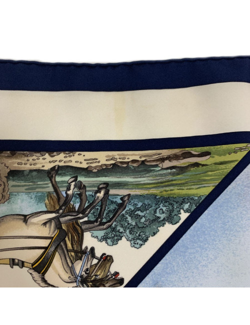 Carré HERMES Voyage en Russie soie beige et marine