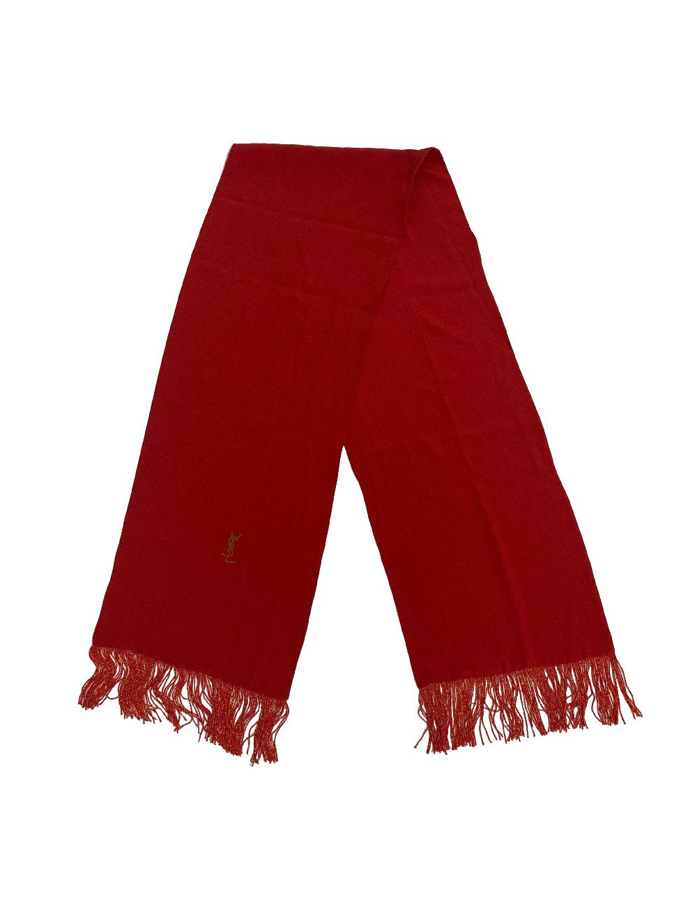 Echarpe YVES SAINT LAURENT rouge vintage à franges