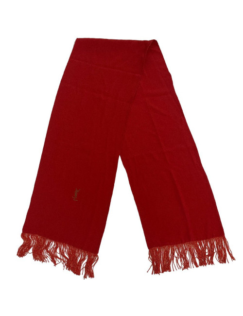 Echarpe YVES SAINT LAURENT rouge vintage à franges