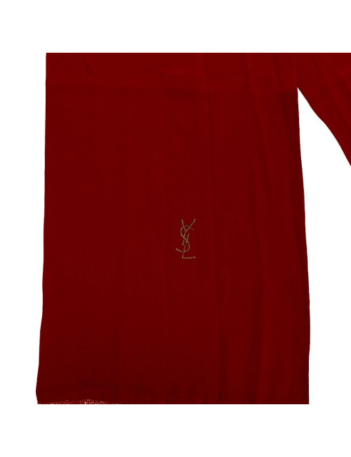 Echarpe YVES SAINT LAURENT en soie rouge franges