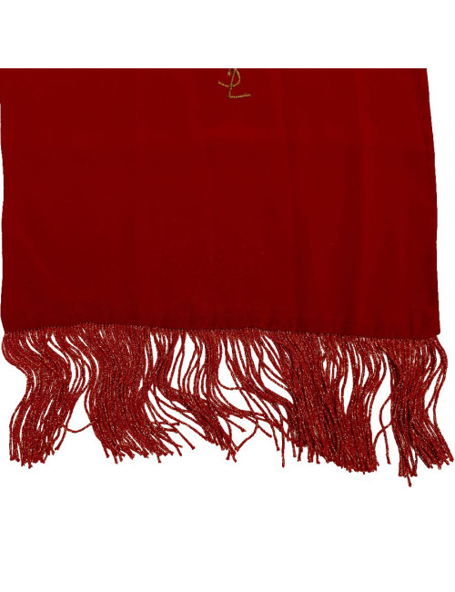 Echarpe YVES SAINT LAURENT en soie rouge franges