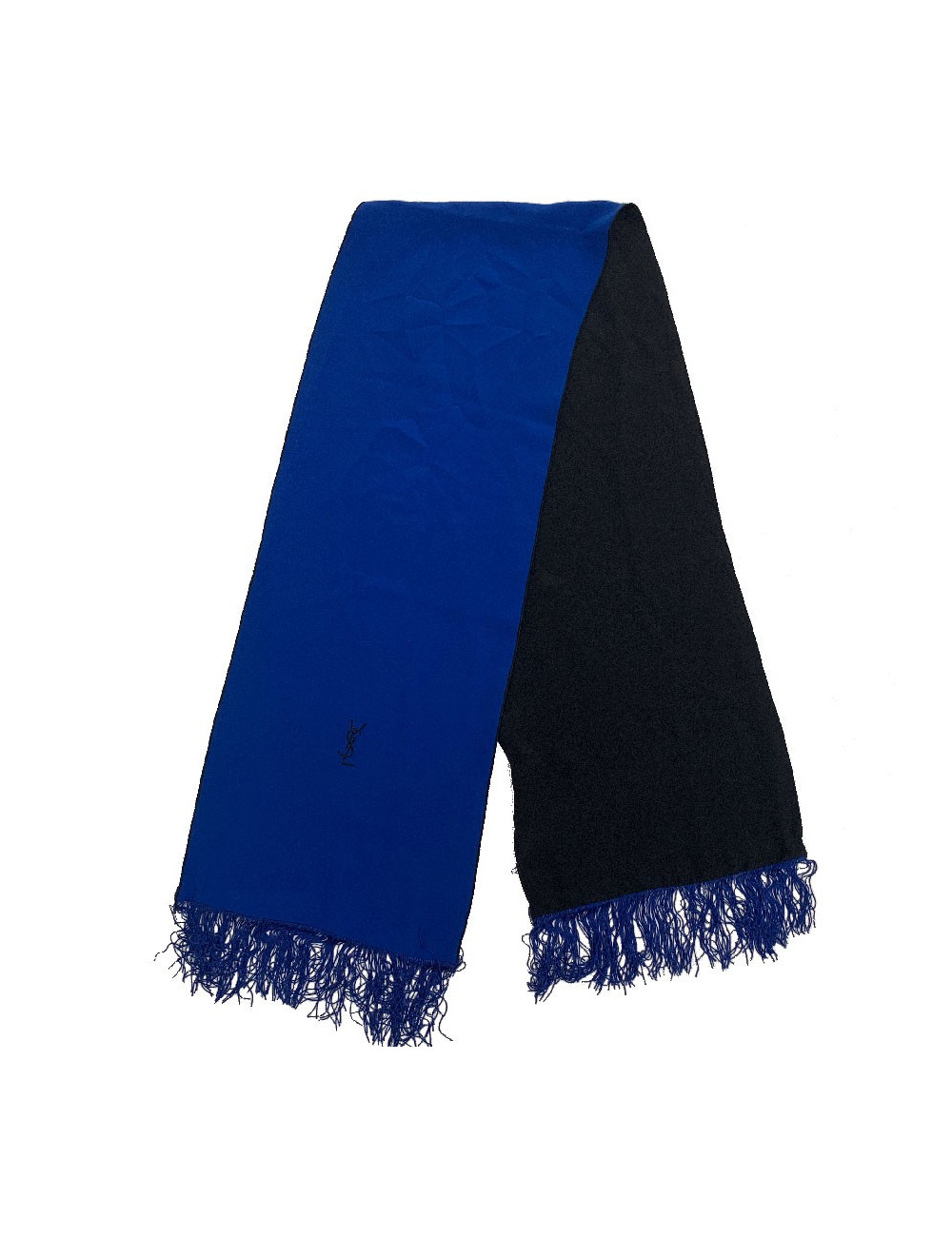 Echarpe SAINT LAURENT soie vintage bleue et noire