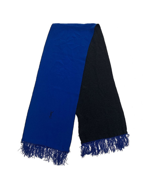 Echarpe SAINT LAURENT soie vintage bleue et noire
