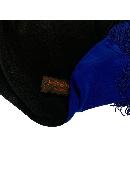 Echarpe SAINT LAURENT soie vintage bleue et noire