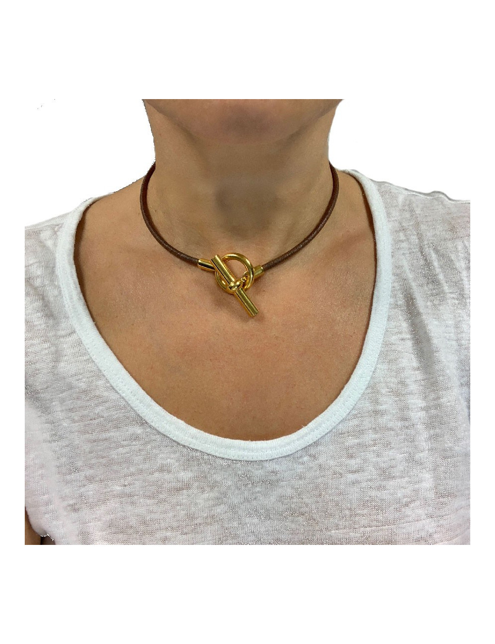 Collier HERMES cordon  et boucle dorée