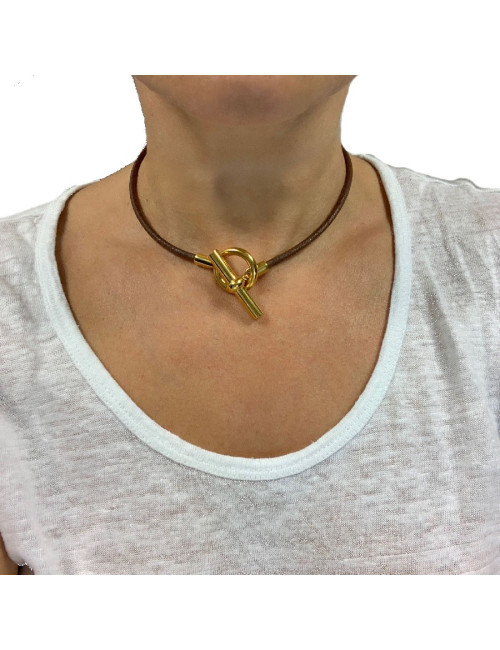 Collier HERMES cordon  et boucle dorée