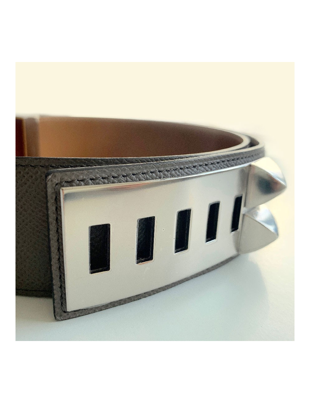 Ceinture HERMES collier de chien étoupe en cuir epsom