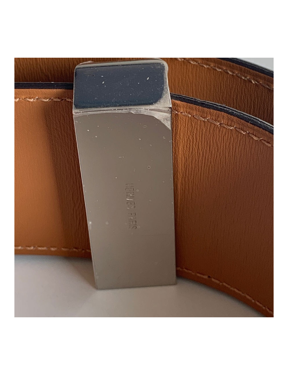 Ceinture HERMES collier de chien étain en cuir epsom 