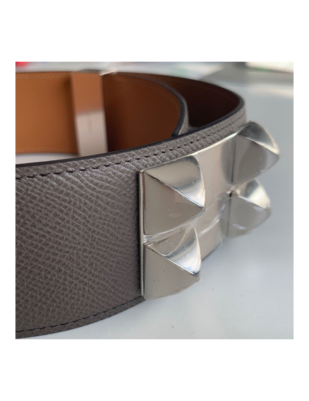 Ceinture HERMES collier de chien étoupe en cuir epsom