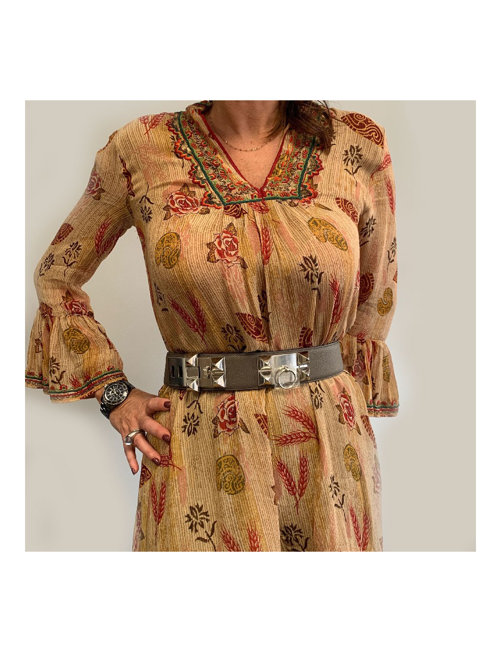 Ceinture HERMES collier de chien étoupe en cuir epsom