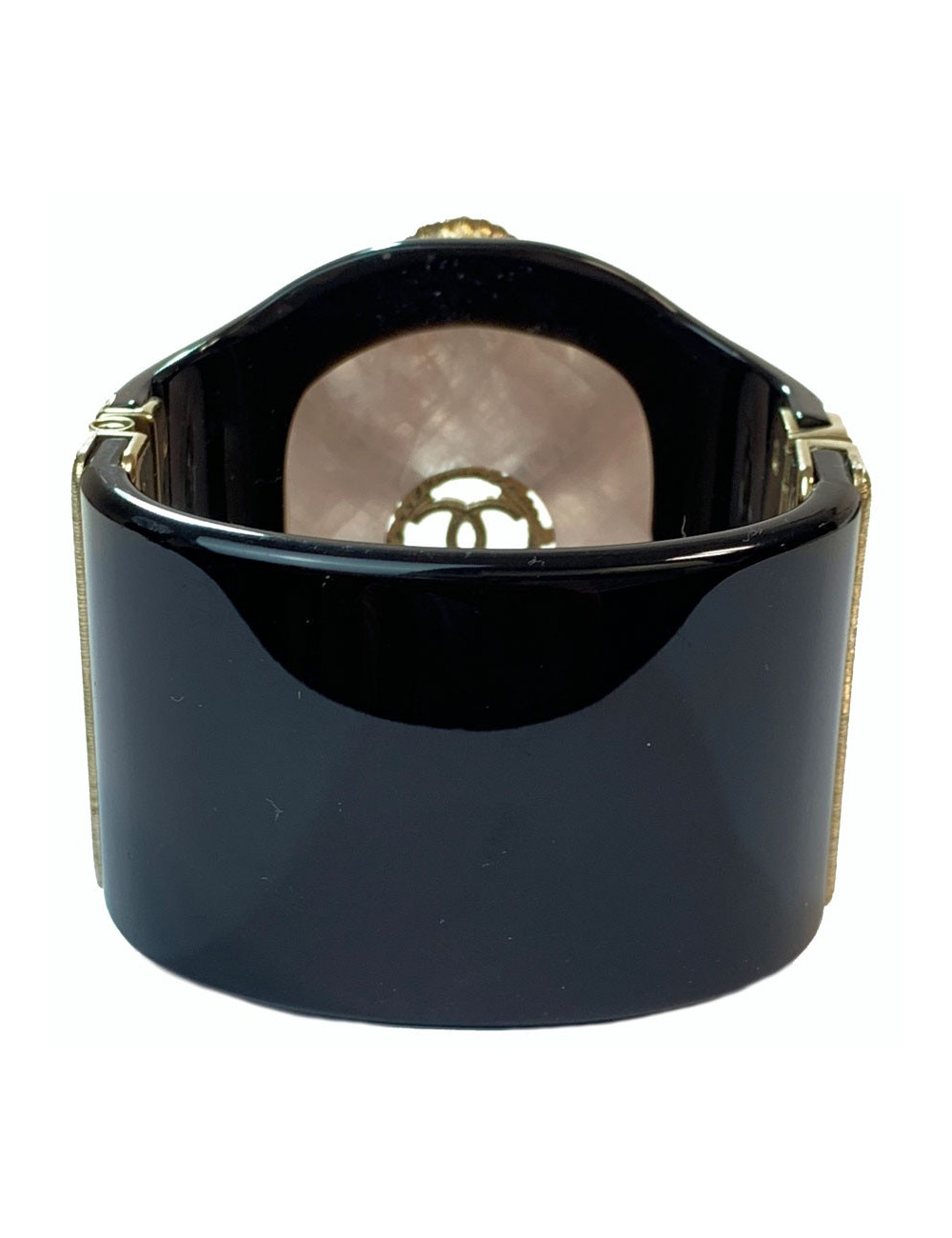  Manchette CHANEL résine noire, verre et perles