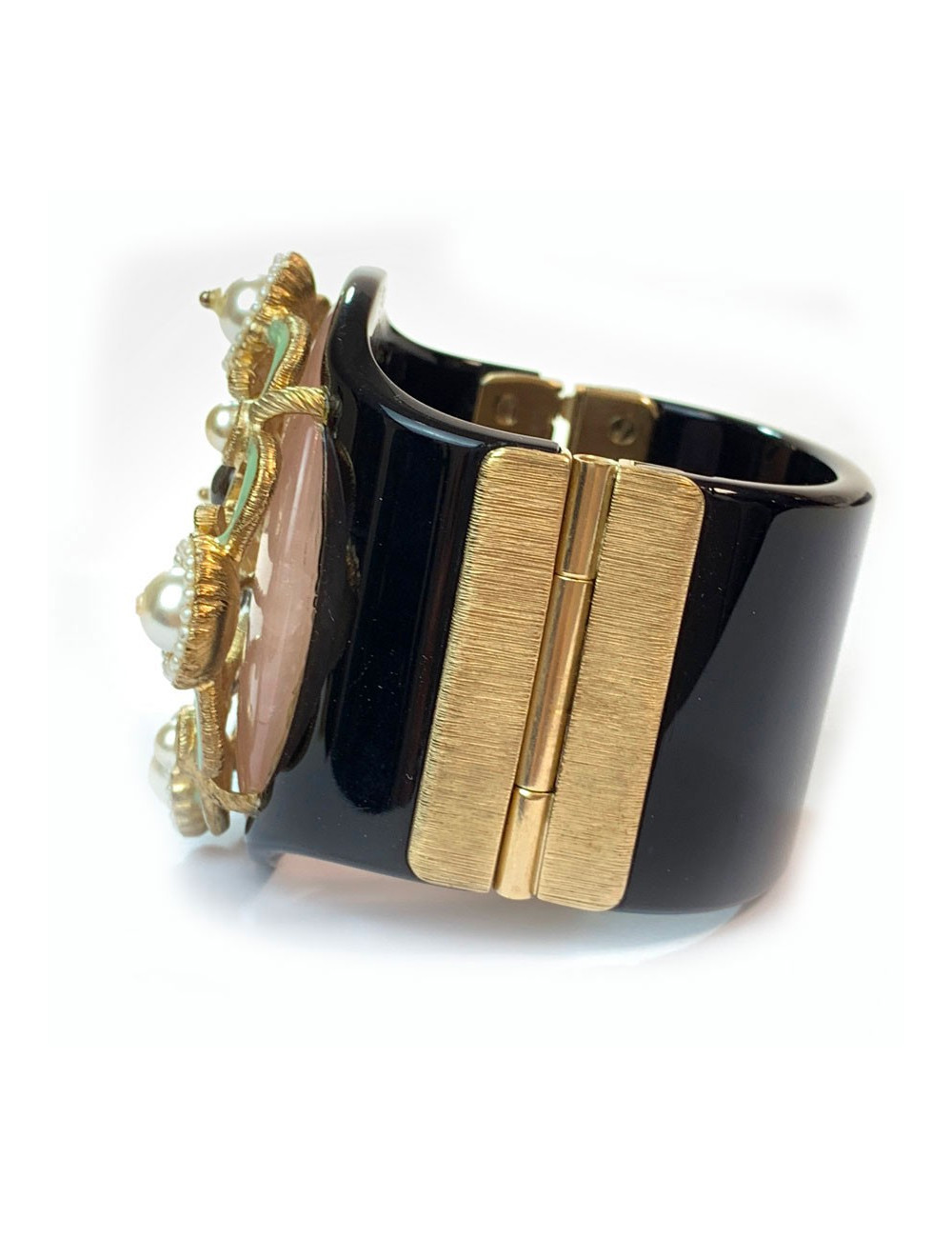  Manchette CHANEL résine noire, verre et perles