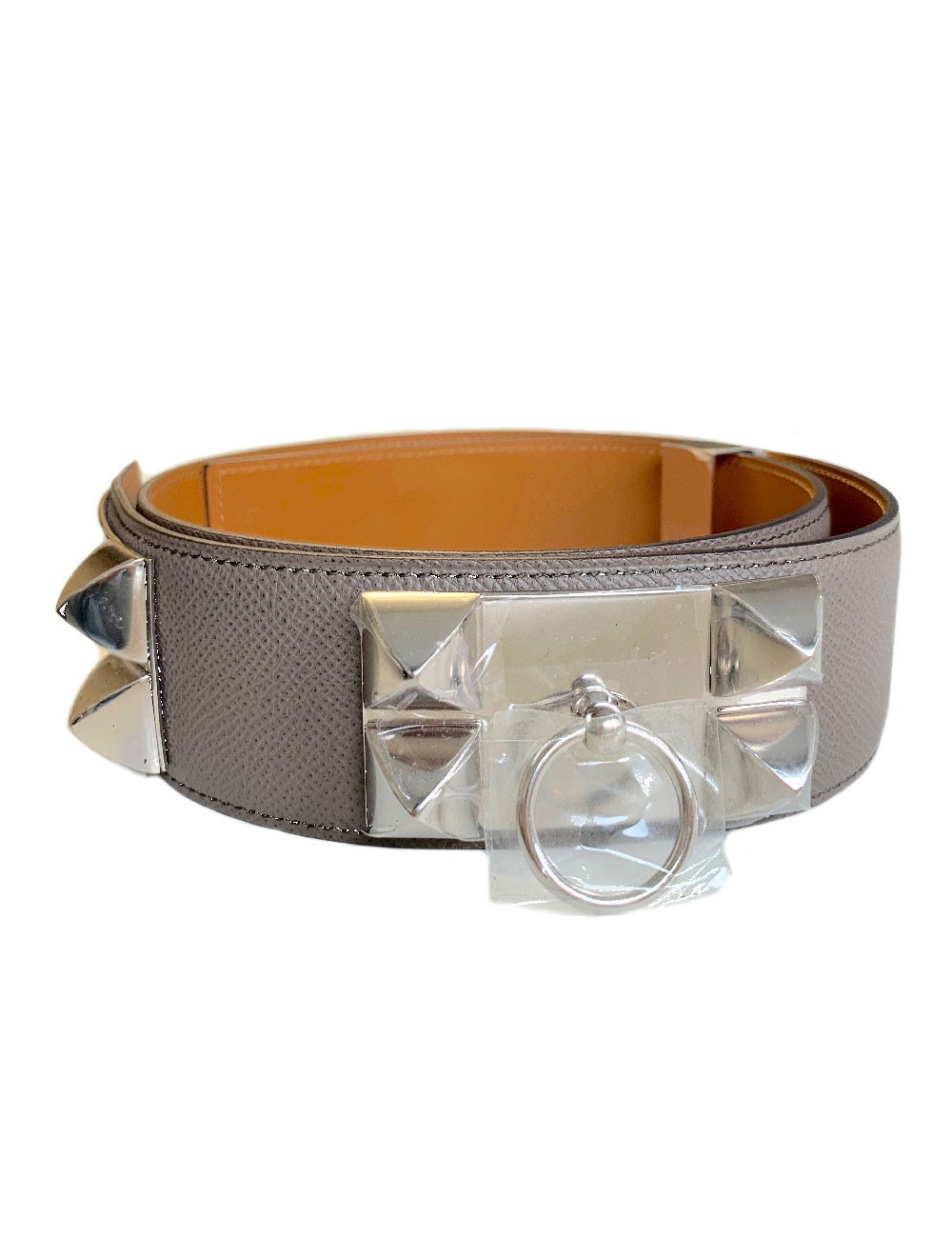 Ceinture HERMES collier de chien étain en cuir epsom 