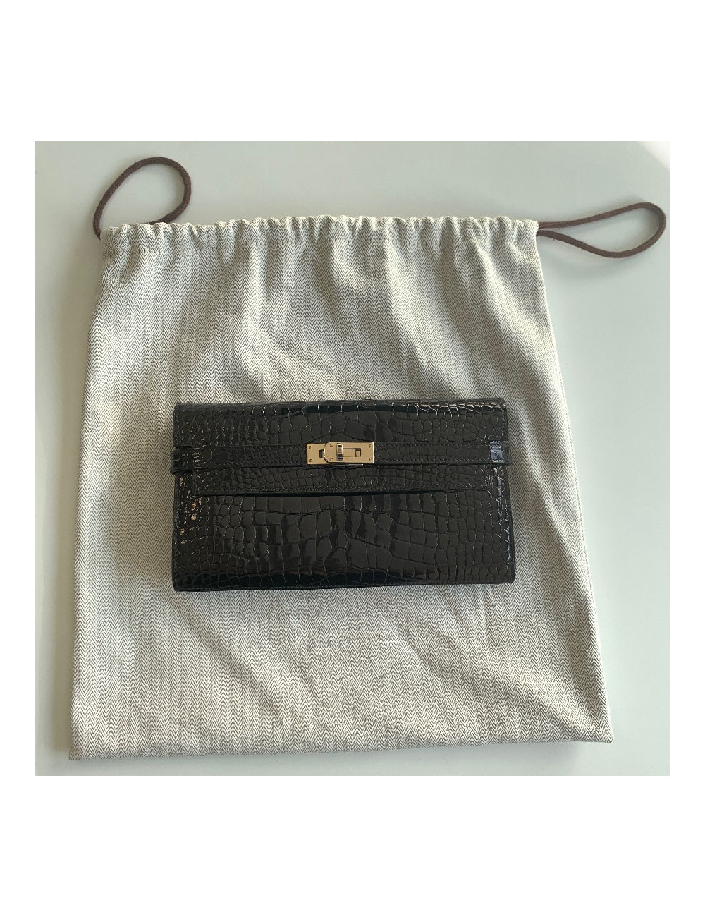 Portefeuille kelly HERMES alligator noir