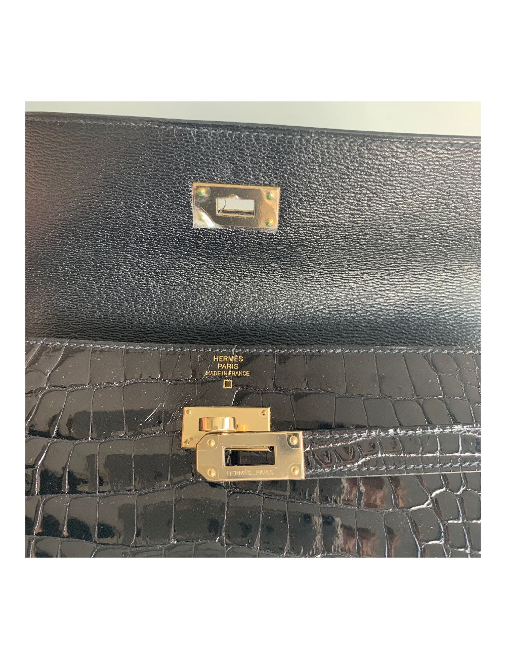 Portefeuille kelly HERMES alligator noir brillant