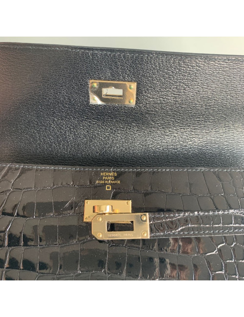 Portefeuille kelly HERMES alligator noir brillant