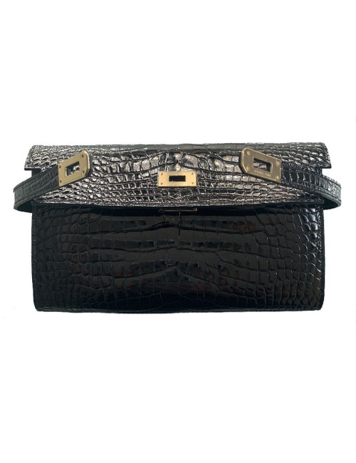 Portefeuille kelly HERMES alligator noir brillant