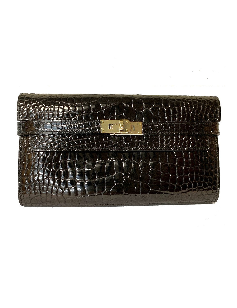 Portefeuille kelly HERMES alligator noir brillant
