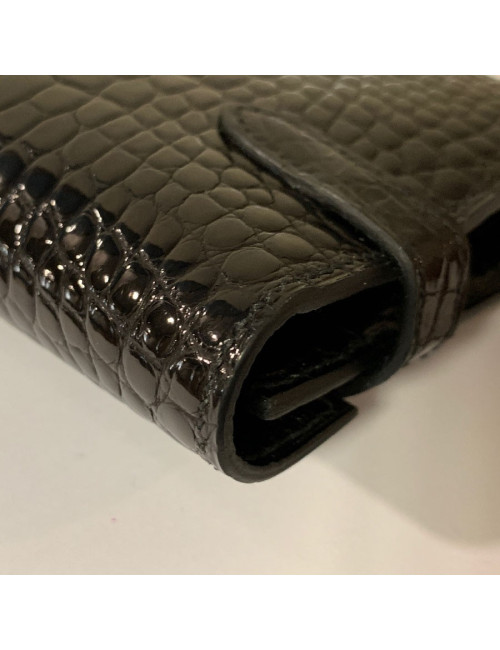 Portefeuille kelly HERMES alligator noir brillant