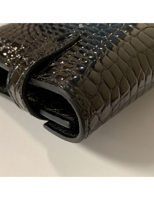 Portefeuille kelly HERMES alligator noir brillant