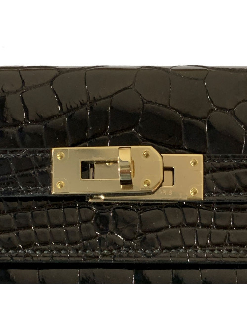 Portefeuille kelly HERMES alligator noir brillant