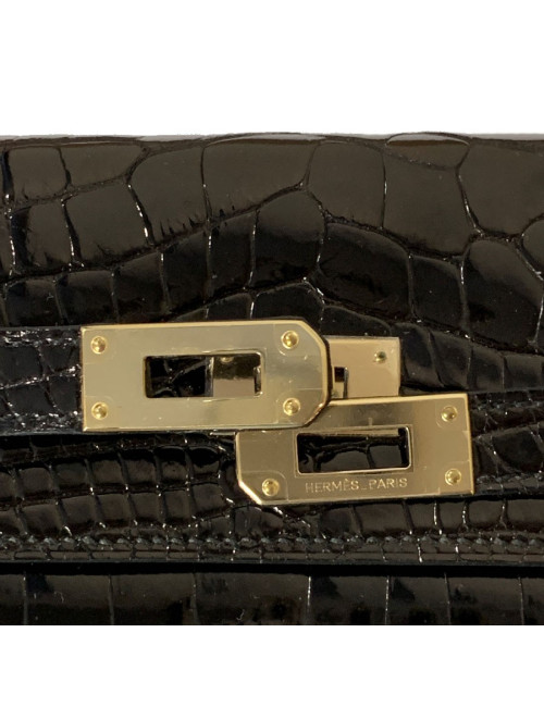 Portefeuille kelly HERMES alligator noir brillant