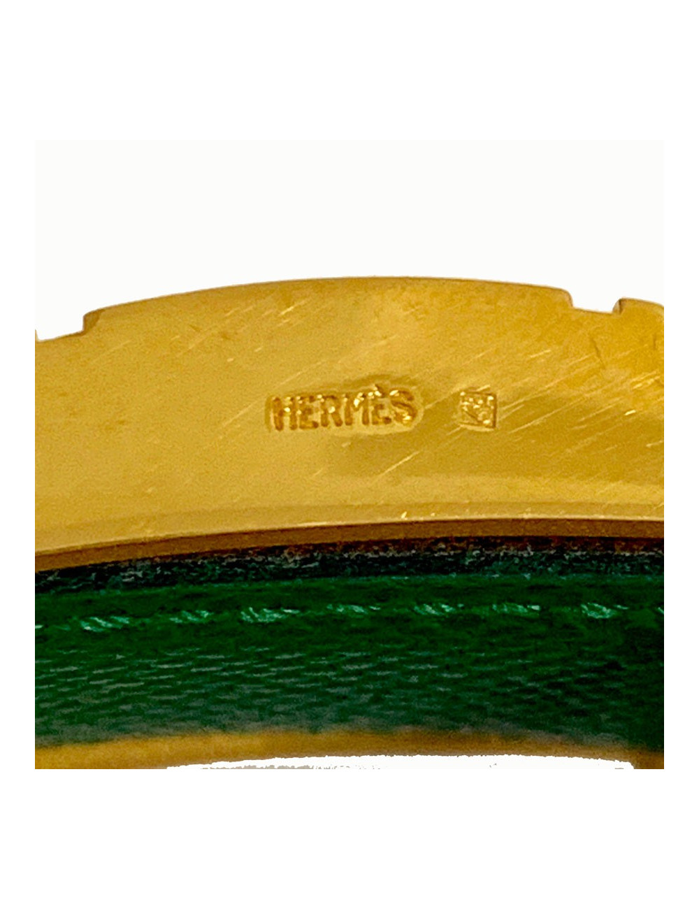 Ceinture HERMES réversible cuir epsom vert et jaune T84