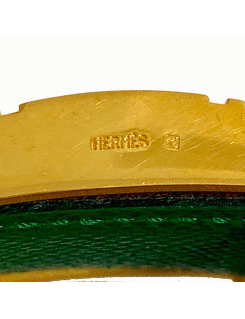 Ceinture HERMES réversible cuir epsom vert et jaune T84