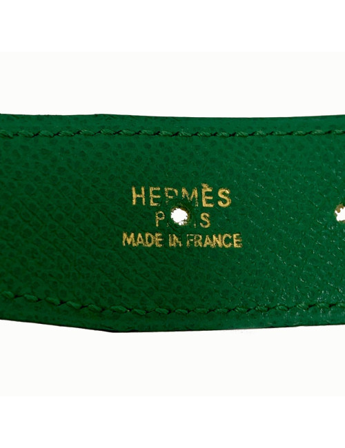 Ceinture HERMES réversible cuir epsom vert et jaune T84
