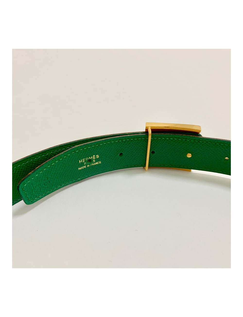 Ceinture T 84  HERMES réversible cuir epsom vert et jaune