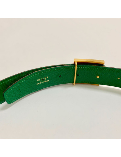 Ceinture T 84  HERMES réversible cuir epsom vert et jaune