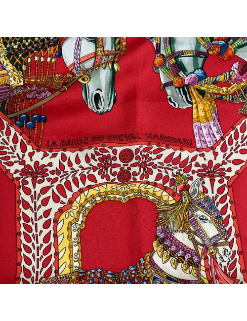 Carré HERMES "La danse du cheval Marwari" soie multicolore
