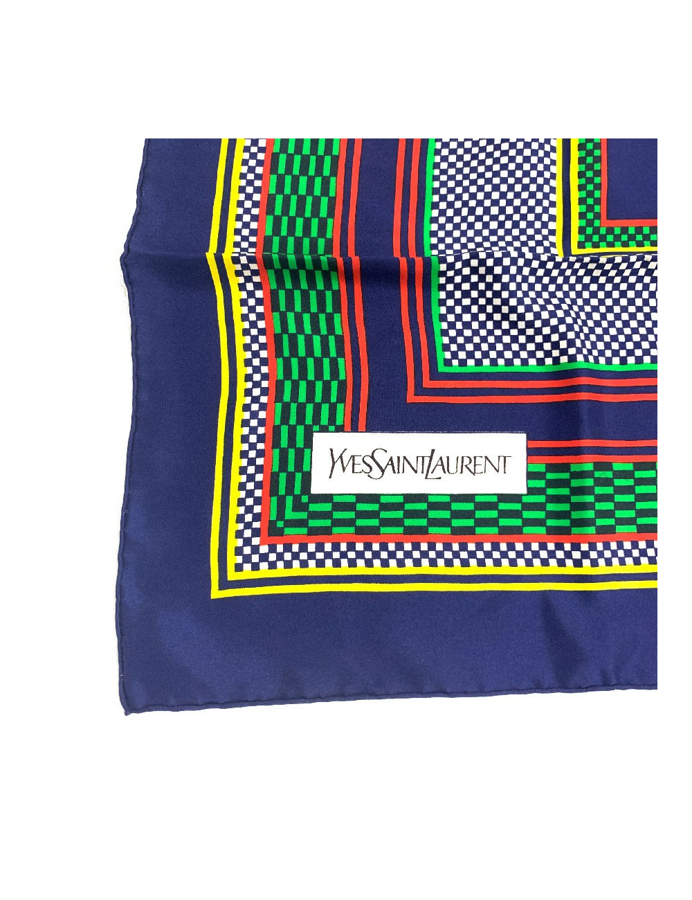 Carré YVES SAINT LAURENT vintage bleu à motifs
