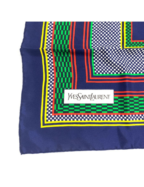 Carré YVES SAINT LAURENT vintage bleu à motifs