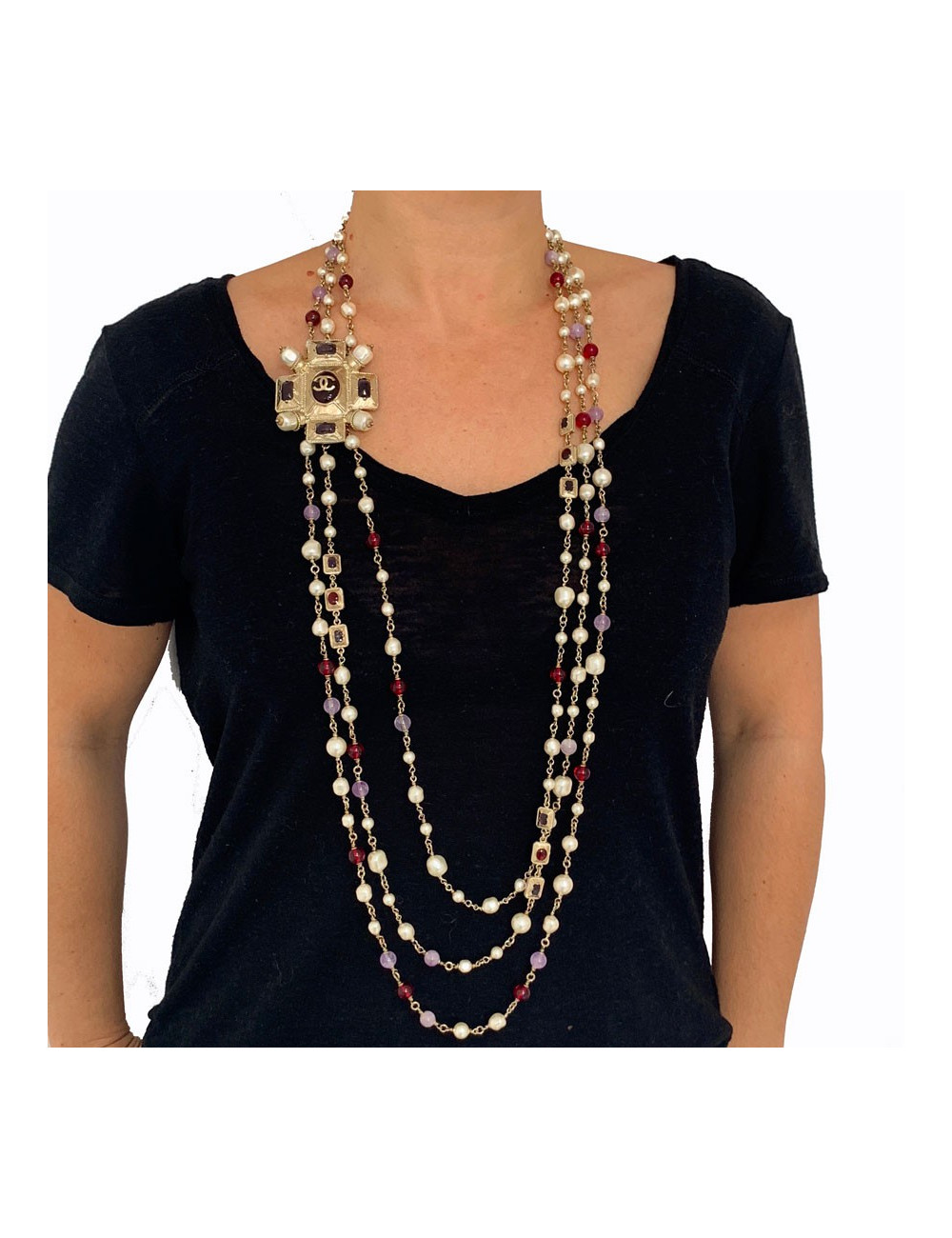 Sautoir CHANEL triple rangs multicolore
