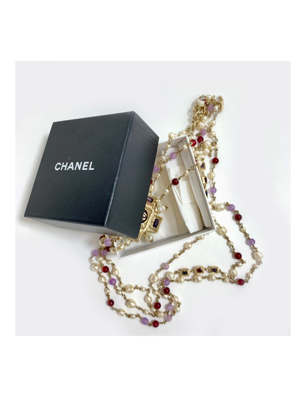 Sautoir CHANEL triple rangs multicolore