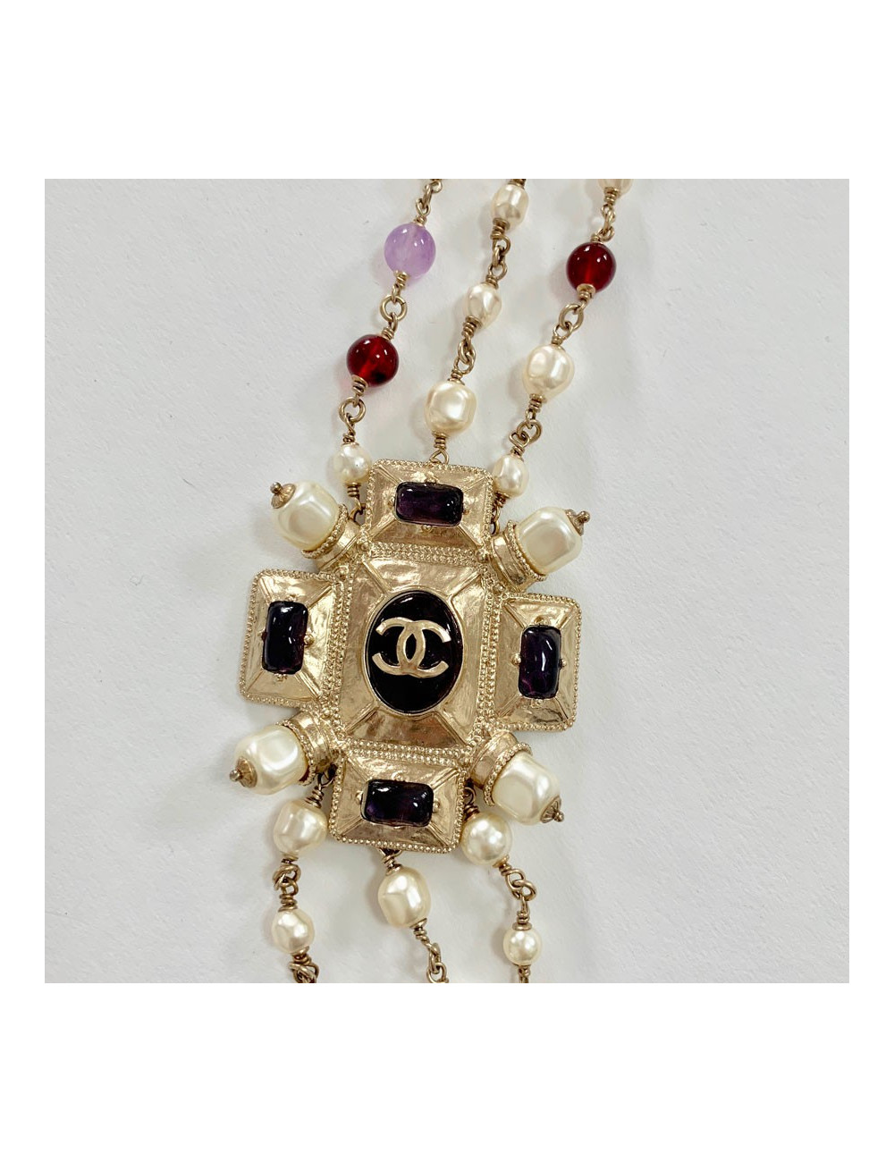 Sautoir CHANEL triple rangs multicolore