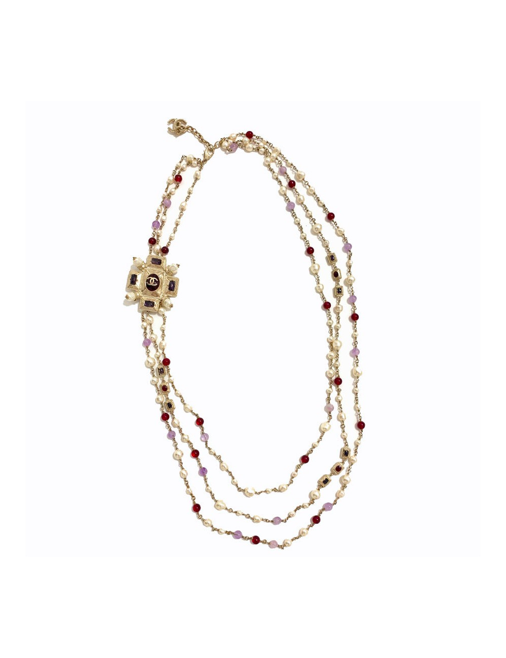 Sautoir CHANEL triple rangs multicolore