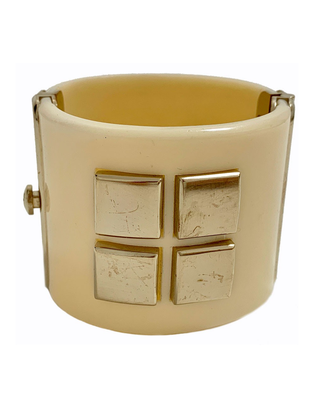 Manchette CHANEL plexiglass ivoire et métal doré 