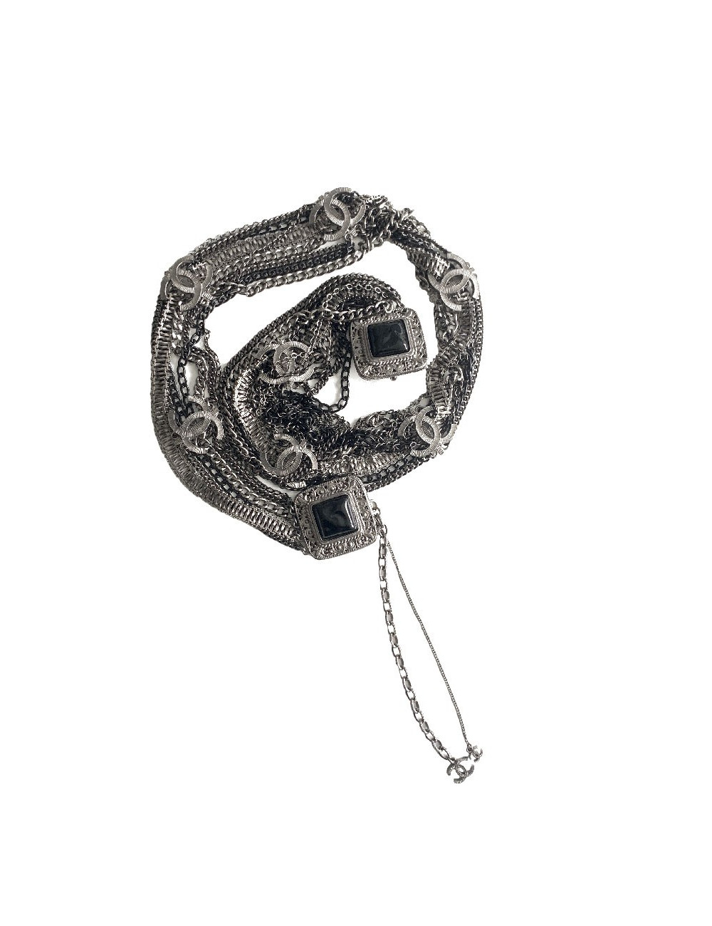 Ceinture CHANEL en chaines métal ruthénium