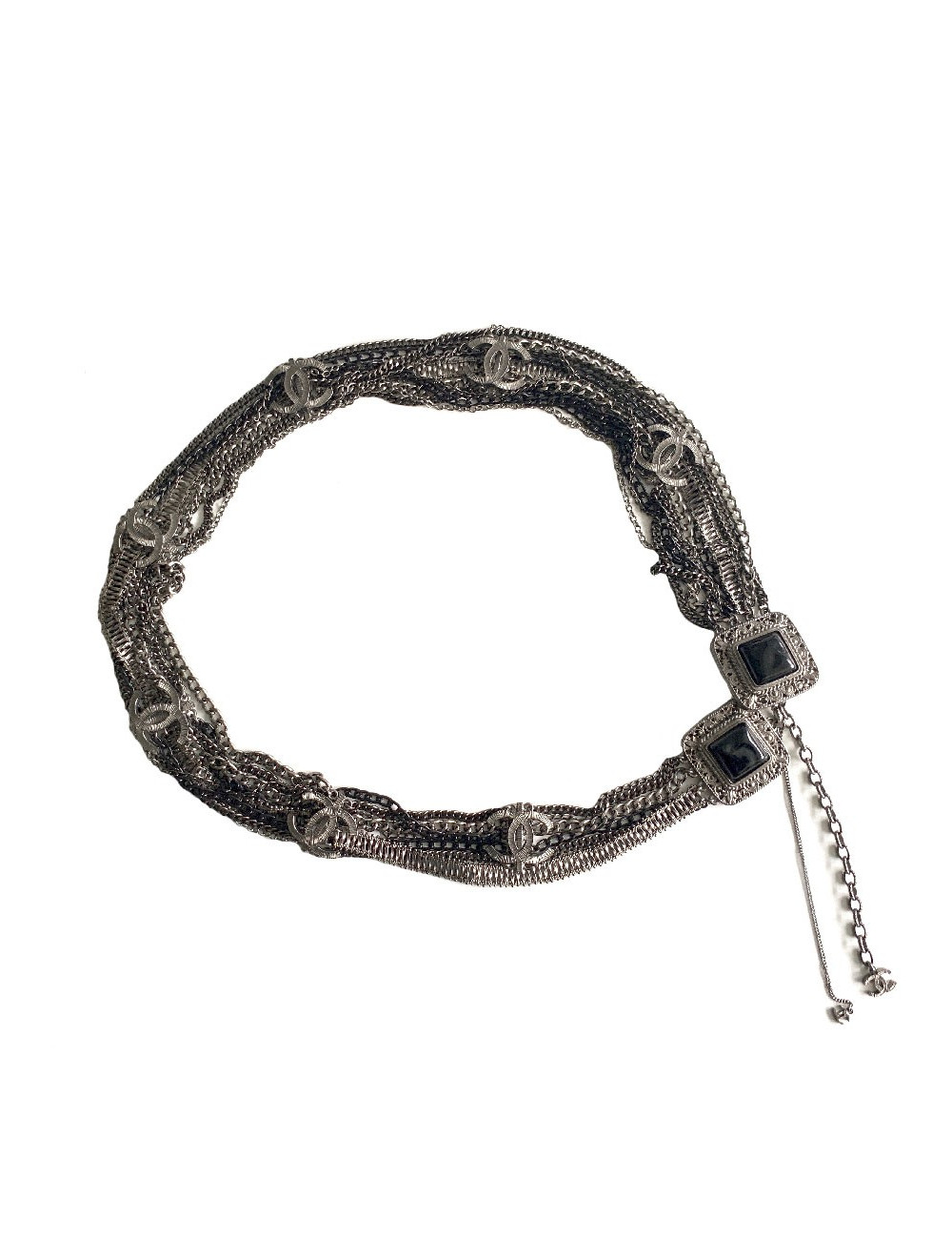 Ceinture CHANEL chaine en métal ruthénium et résine noire