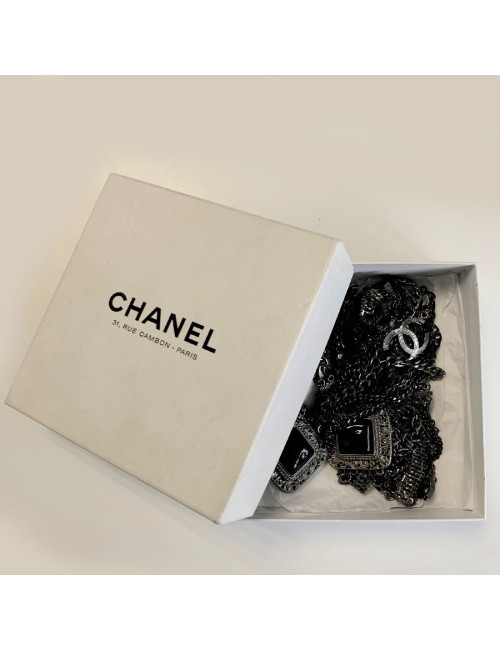 Ceinture CHANEL chaine en métal ruthénium et résine noire