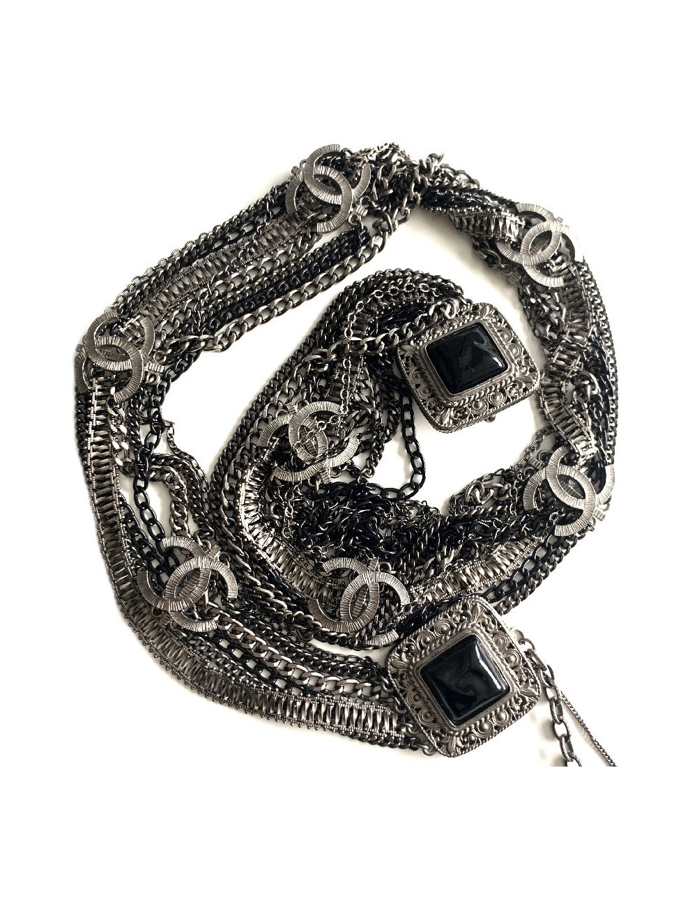 Ceinture CHANEL en chaines métal ruthénium