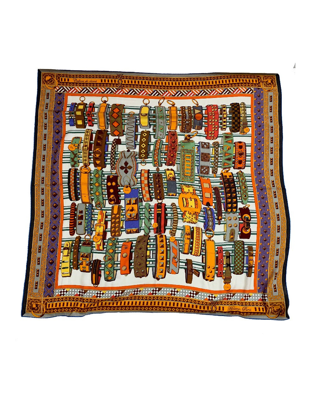 Chale HERMES Colliers de chiens en cachemire et soie orange