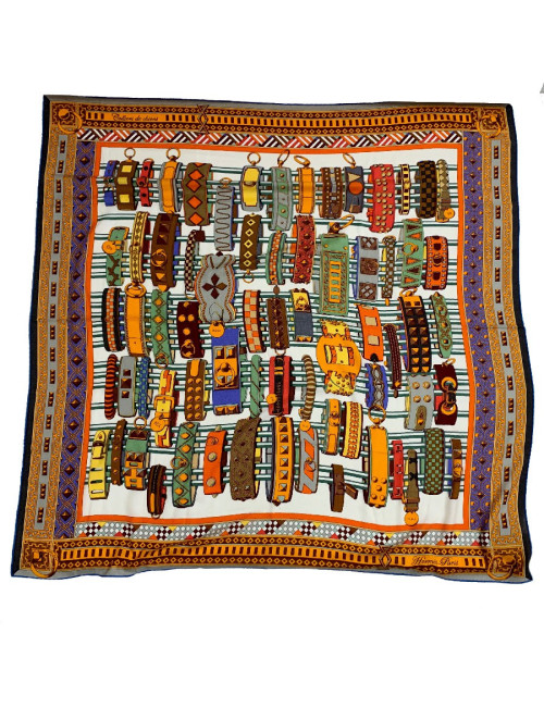 Chale HERMES Colliers de chiens en cachemire et soie orange