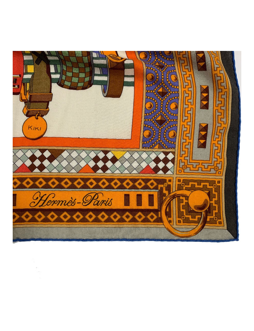 Chale HERMES Colliers de chiens en cachemire et soie orange