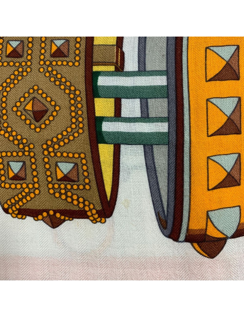 Chale HERMES Colliers de chiens en cachemire et soie orange