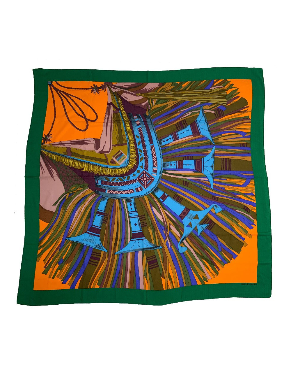 Foulard HERMES vert et orange