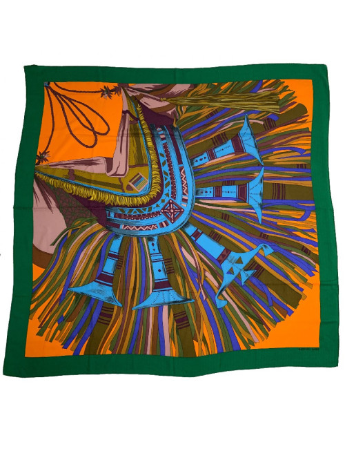 Foulard HERMES vert et orange