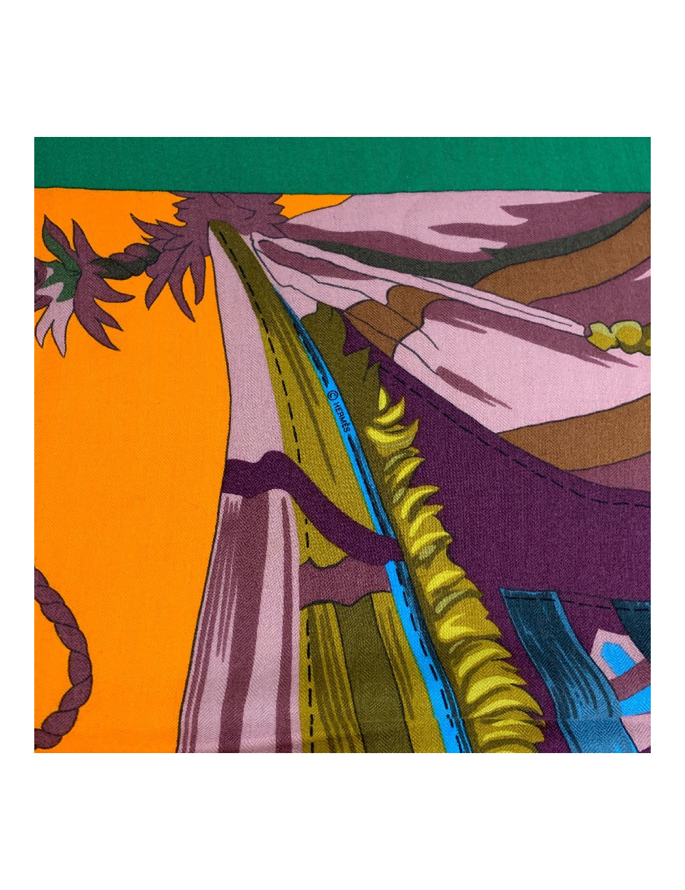 Foulard HERMES vert et orange
